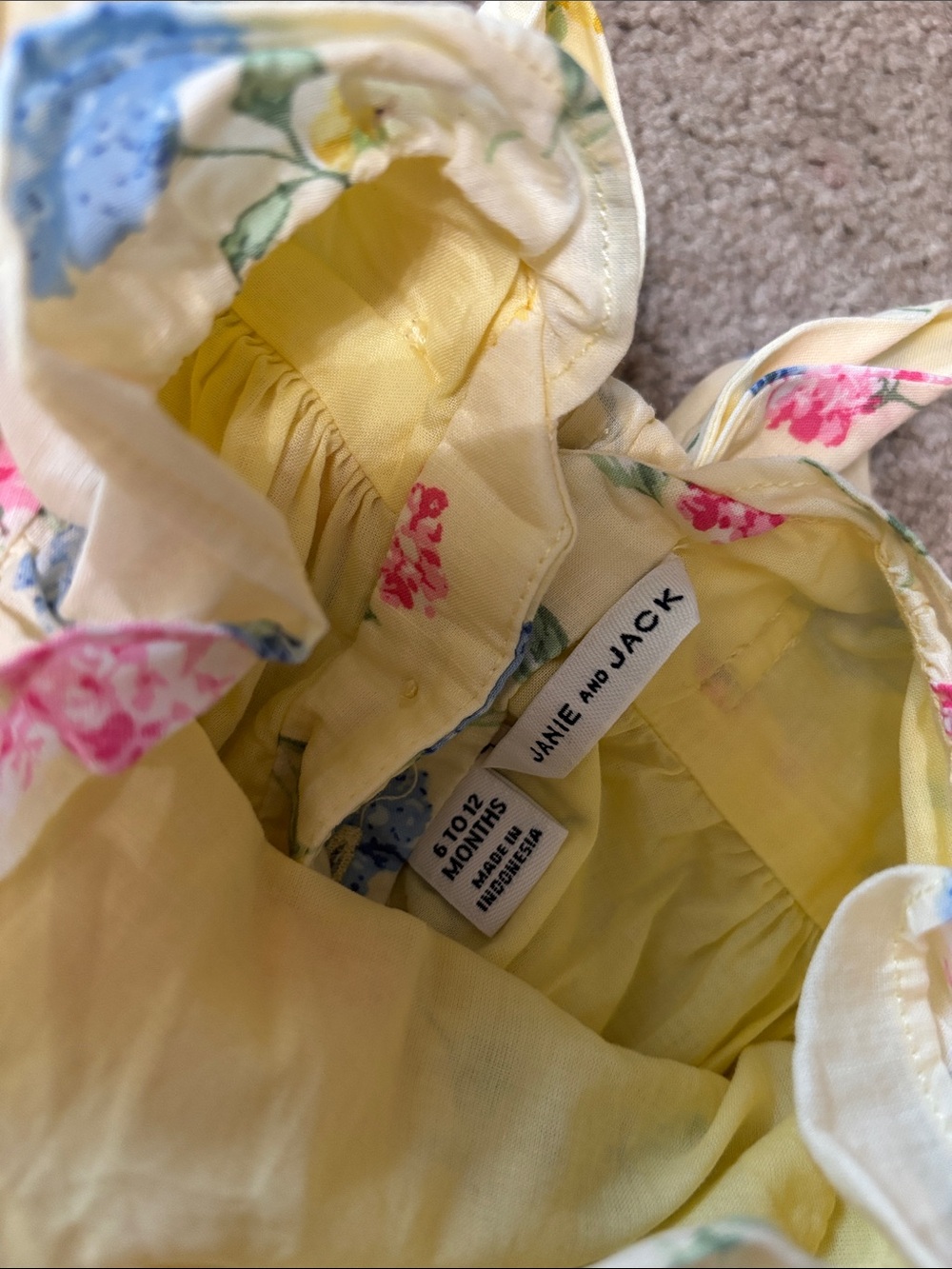 Janie and Jack Yellow Floral Ruffle Dress with Pink and Blue Blooms - Picture 9 of 9